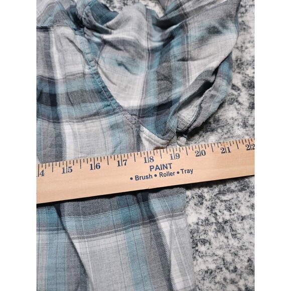 Travis Mathew Mens Flannel Shirt Button Up Lightweight Gray Blue Plaid Large - Picture 5 of 6